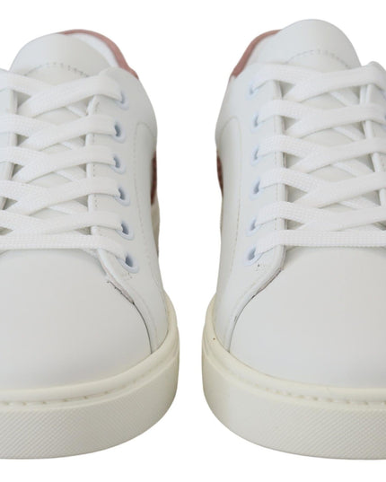 Dolce & Gabbana White Pink Leather Low Top Sneakers Shoes