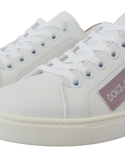Dolce & Gabbana White Pink Leather Low Top Sneakers Shoes