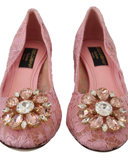 Dolce & Gabbana Pink Taormina Lace Crystal Pumps Pastel Shoes