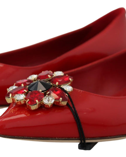 Dolce & Gabbana Red Leather Crystals Loafers Flats Shoes