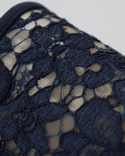 Dolce & Gabbana Blue Floral Lace Slip Ons Loafers Flats Shoes