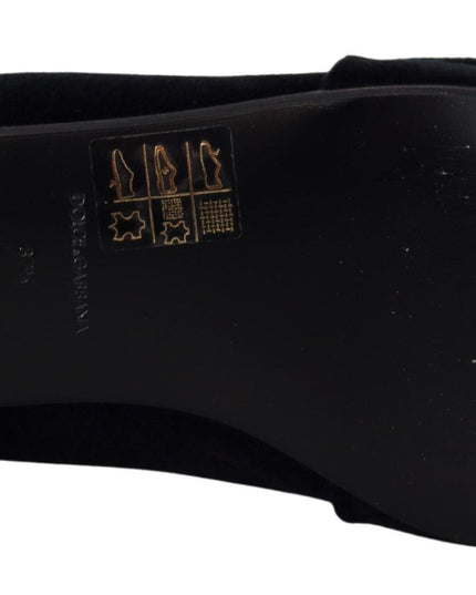 Dolce & Gabbana Black Velvet Crystals Loafers Flats Shoes