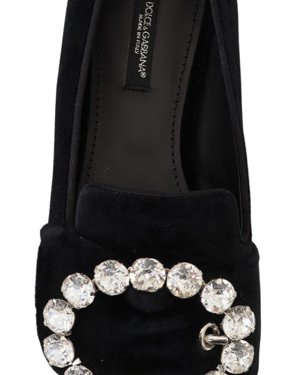 Dolce & Gabbana Black Velvet Crystals Loafers Flats Shoes