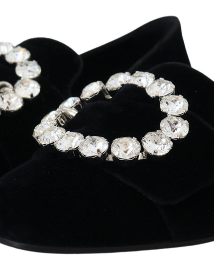 Dolce & Gabbana Black Velvet Crystals Loafers Flats Shoes