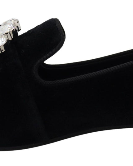 Dolce & Gabbana Black Velvet Crystals Loafers Flats Shoes