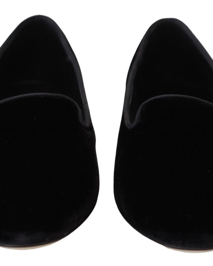 Dolce & Gabbana Black Velvet Slip Ons Loafers Flats Shoes