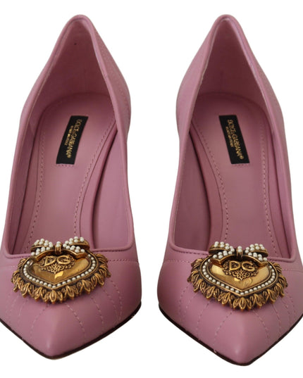 Dolce & Gabbana Pink Leather Heart DEVOTION Heels Pumps Shoes
