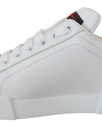 Dolce & Gabbana White Leather Sneaker Portofino Logo Heart Shoes