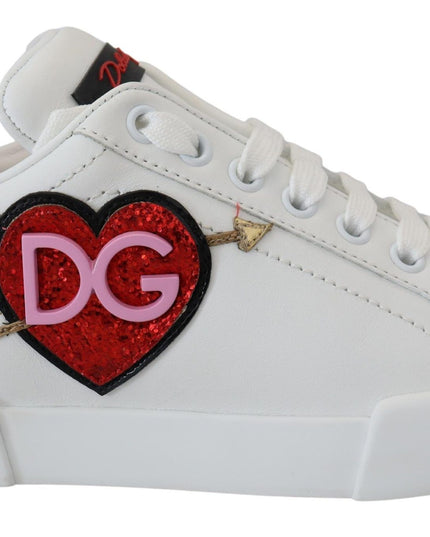 Dolce & Gabbana White Leather Sneaker Portofino Logo Heart Shoes