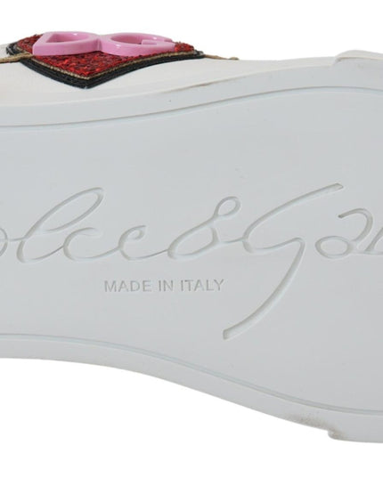 Dolce & Gabbana White Leather Sneaker Portofino Logo Heart Shoes