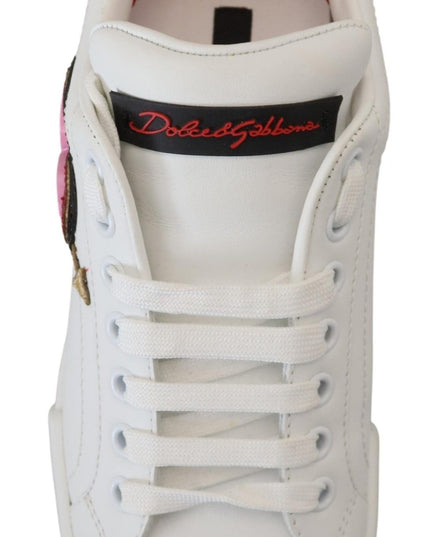 Dolce & Gabbana White Leather Sneaker Portofino Logo Heart Shoes