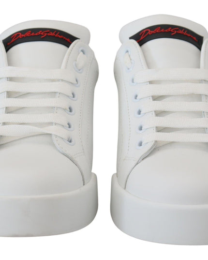 Dolce & Gabbana White Leather Sneaker Portofino Logo Heart Shoes
