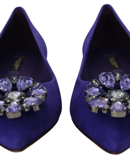 Dolce & Gabbana Purple Suede Crystals Loafers Flats Shoes
