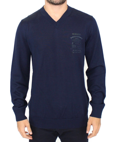 Ermanno Scervino Blue Wool Blend V-neck Pullover Sweater