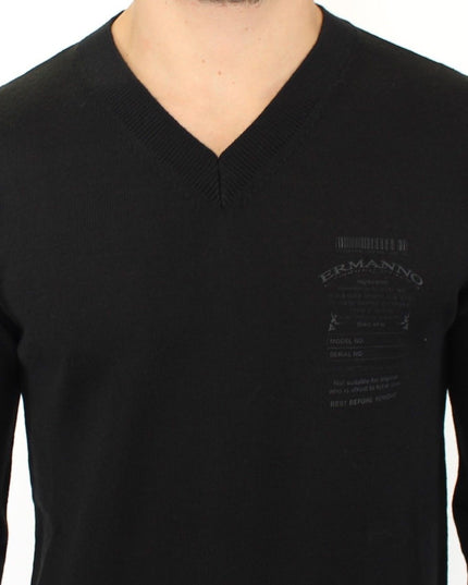 Ermanno Scervino Black Wool Blend V-neck Pullover Sweater