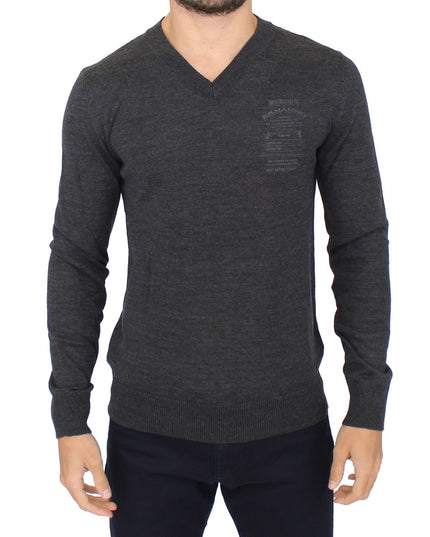 Ermanno Scervino Gray Wool Blend V-neck Pullover Sweater