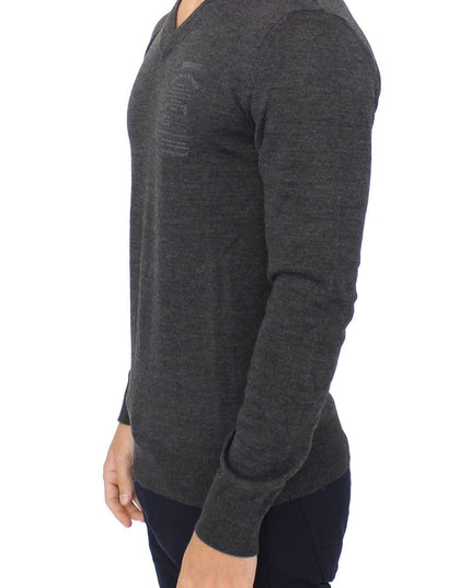 Ermanno Scervino Gray Wool Blend V-neck Pullover Sweater
