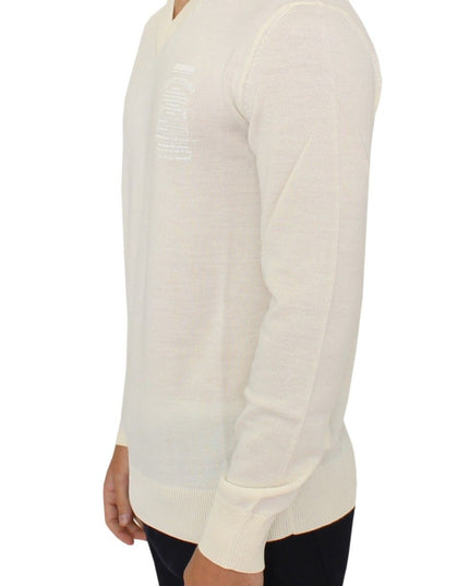 Ermanno Scervino Off White Wool Blend V-neck Pullover Sweater