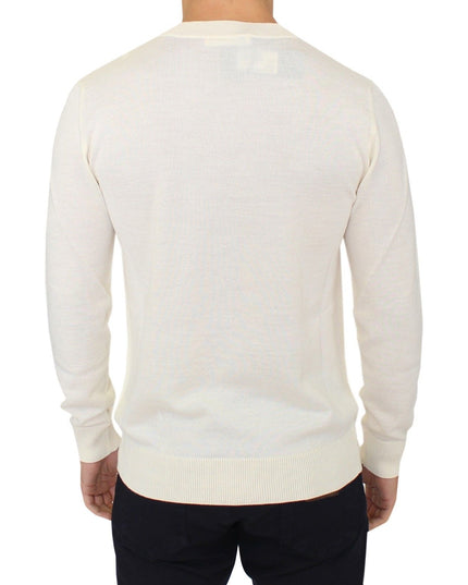 Ermanno Scervino Off White Wool Blend V-neck Pullover Sweater