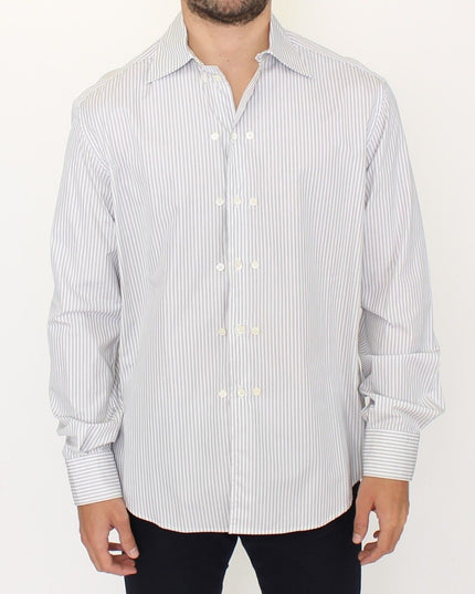 Ermanno Scervino White Gray Striped Regular Fit Casual Shirt