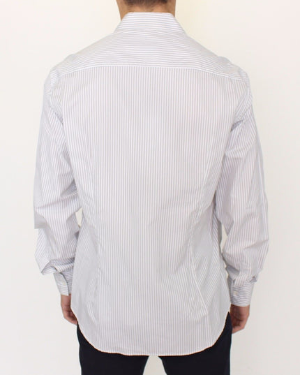 Ermanno Scervino White Gray Striped Regular Fit Casual Shirt