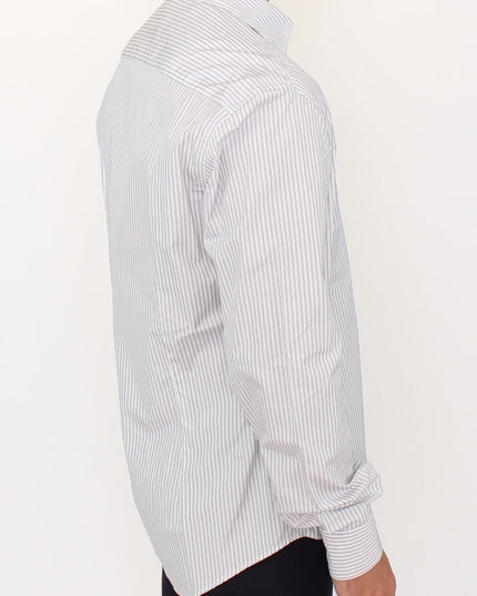 Ermanno Scervino White Gray Striped Regular Fit Casual Shirt
