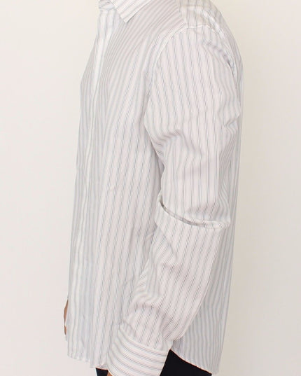 Ermanno Scervino White Black Striped Regular Fit Casual Shirt