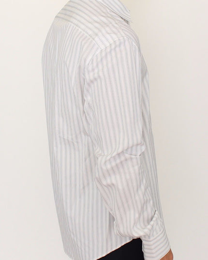 Ermanno Scervino White Black Striped Regular Fit Casual Shirt
