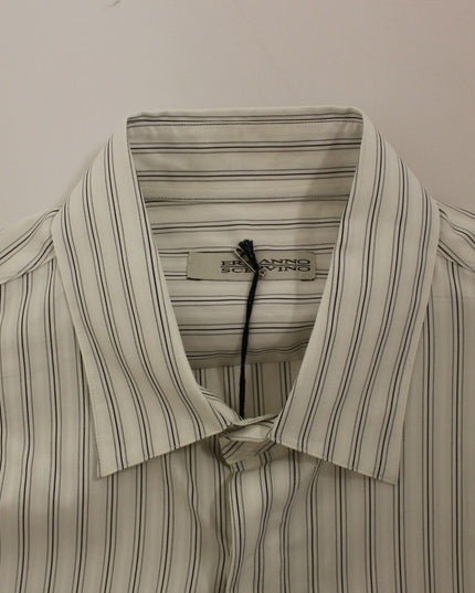 Ermanno Scervino White Black Striped Regular Fit Casual Shirt