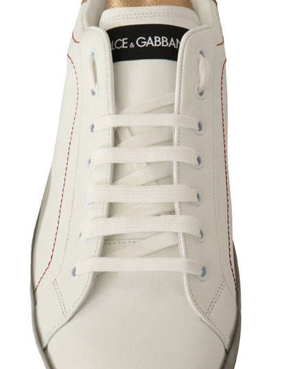 Dolce & Gabbana White Gold Leather Low Top Sneakers Casual Shoes