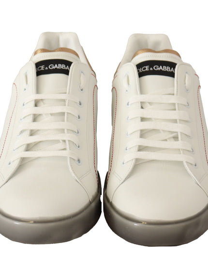 Dolce & Gabbana White Gold Leather Low Top Sneakers Casual Shoes
