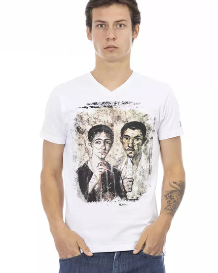 Trussardi Action Elegant V-Neck Designer Tee with Chic Front Print