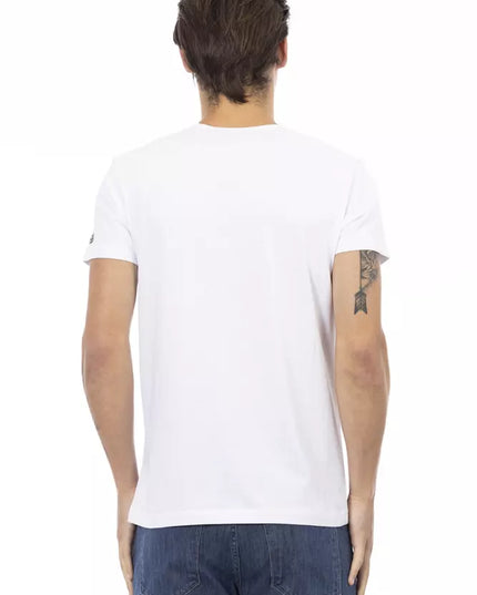 Trussardi Action Elegant V-Neck Designer Tee with Chic Front Print