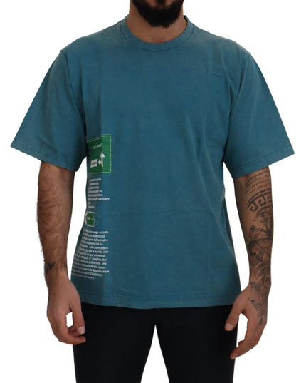 Dolce & Gabbana Blue Logo Print Crewneck Cotton T-shirt