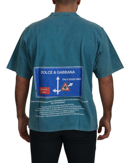 Dolce & Gabbana Blue Logo Print Crewneck Cotton T-shirt