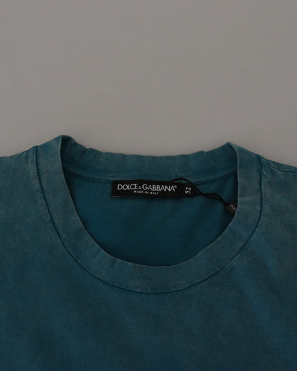 Dolce & Gabbana Blue Logo Print Crewneck Cotton T-shirt