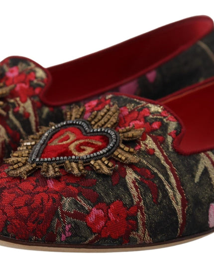 Dolce & Gabbana Multicolor Jacquard Sacred Heart Patch Slip On Shoes