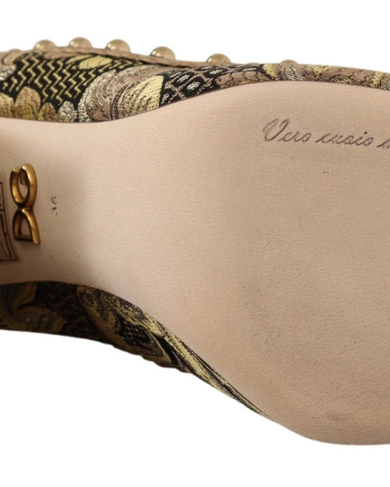 Dolce & Gabbana Gold Crystal Square Toe Brocade Pumps Shoes