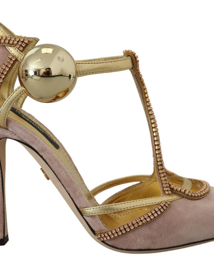 Dolce & Gabbana Pink Crystal T-strap Heels Pumps Shoes