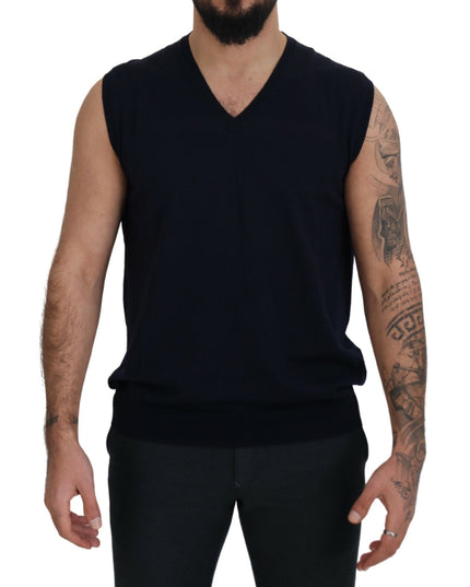 Paolo Pecora Milano Black Cotton V-neck Sleeveless Tank T-shirt