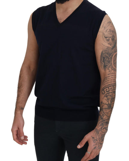 Paolo Pecora Milano Black Cotton V-neck Sleeveless Tank T-shirt
