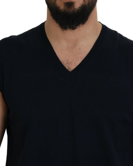 Paolo Pecora Milano Black Cotton V-neck Sleeveless Tank T-shirt