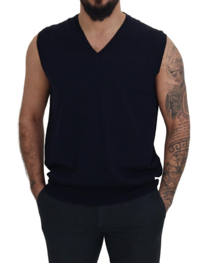 Paolo Pecora Milano Black Cotton V-neck Sleeveless Tank T-shirt