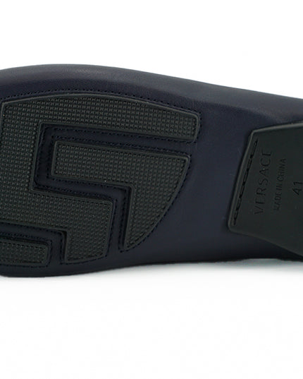 Versace Elegant Navy Blue Calf Leather Loafers