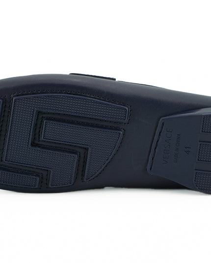 Versace Elegant Navy Blue Calf Leather Loafers