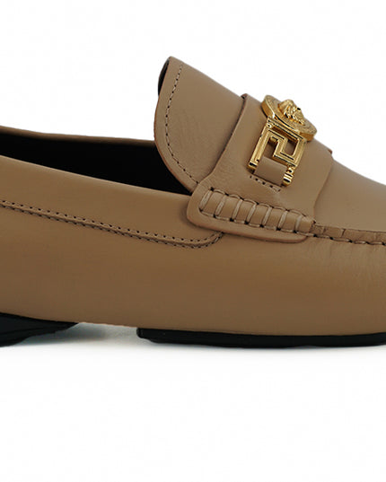 Versace Exquisite Medusa Gold-Tone Leather Loafers