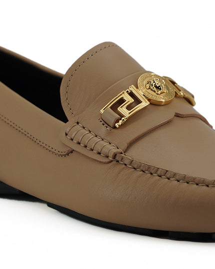 Versace Exquisite Medusa Gold-Tone Leather Loafers