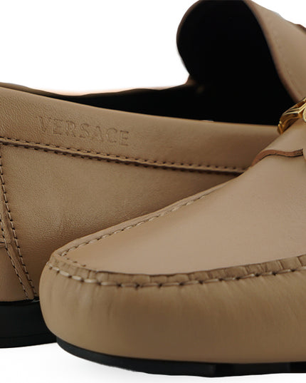 Versace Exquisite Medusa Gold-Tone Leather Loafers