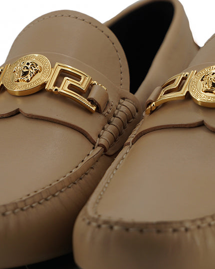Versace Exquisite Medusa Gold-Tone Leather Loafers