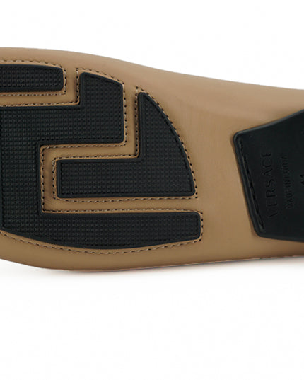 Versace Exquisite Medusa Gold-Tone Leather Loafers